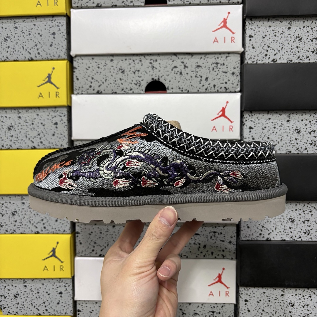 UGG Tasman Thin Sole Ethnic Dragon Tiger Embroidered Black -2553 - Image 9