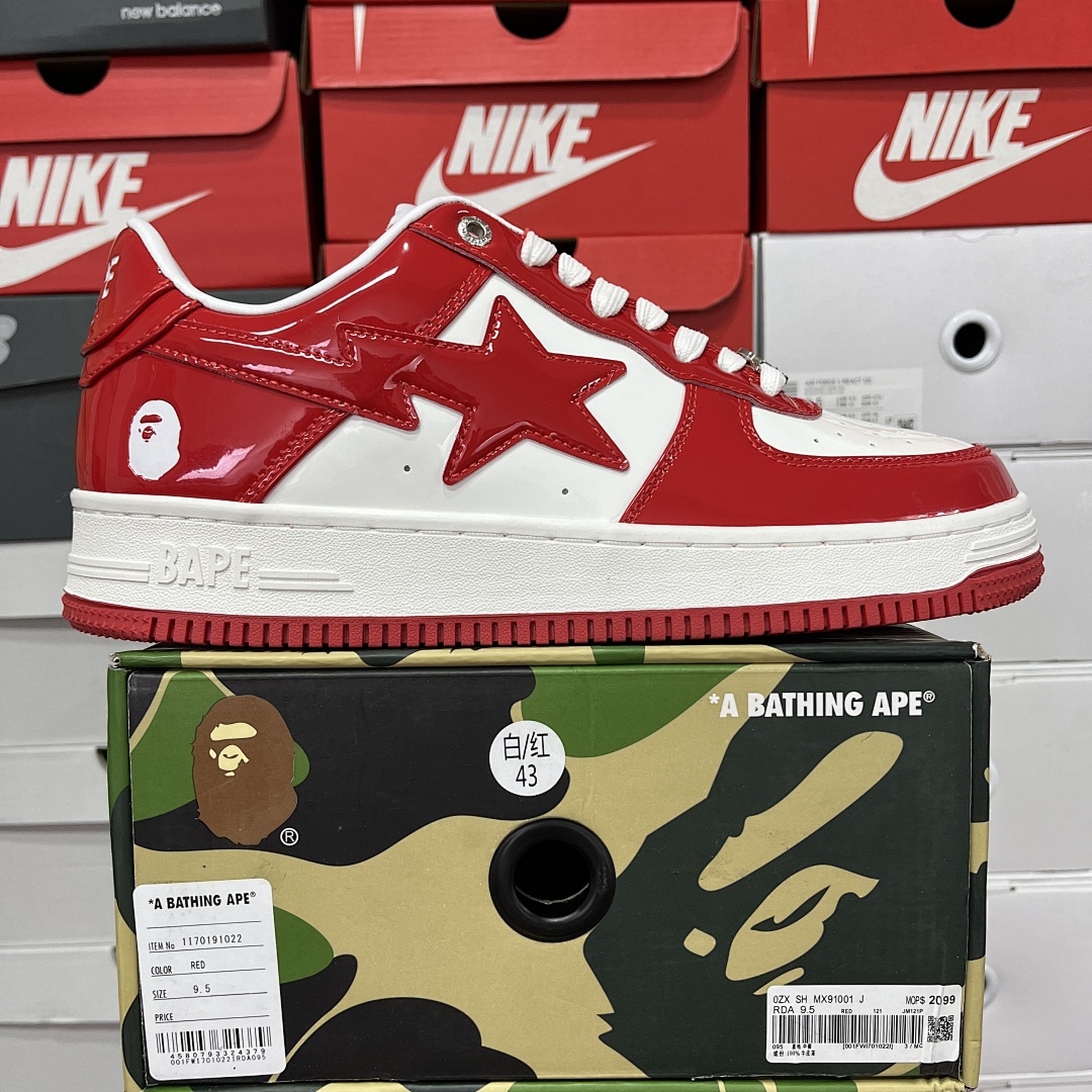 Bape A Bathing Ape Bape Sta Patent Leather (White Red) - Image 9