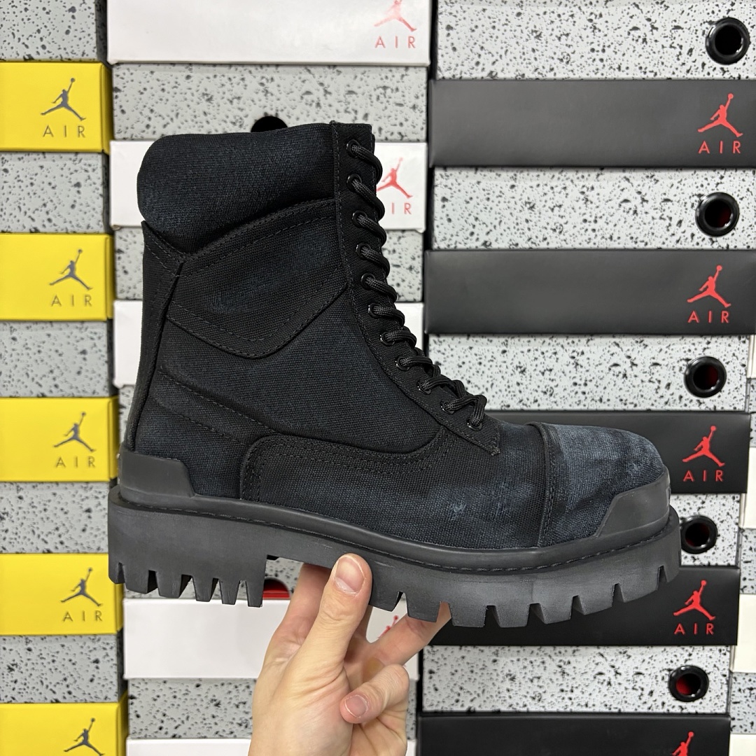 Balenciaga Combat Strike Boot Black Cotton Canvas - Image 5