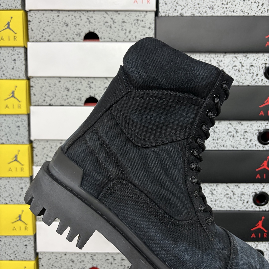 Balenciaga Combat Strike Boot Black Cotton Canvas - Image 8