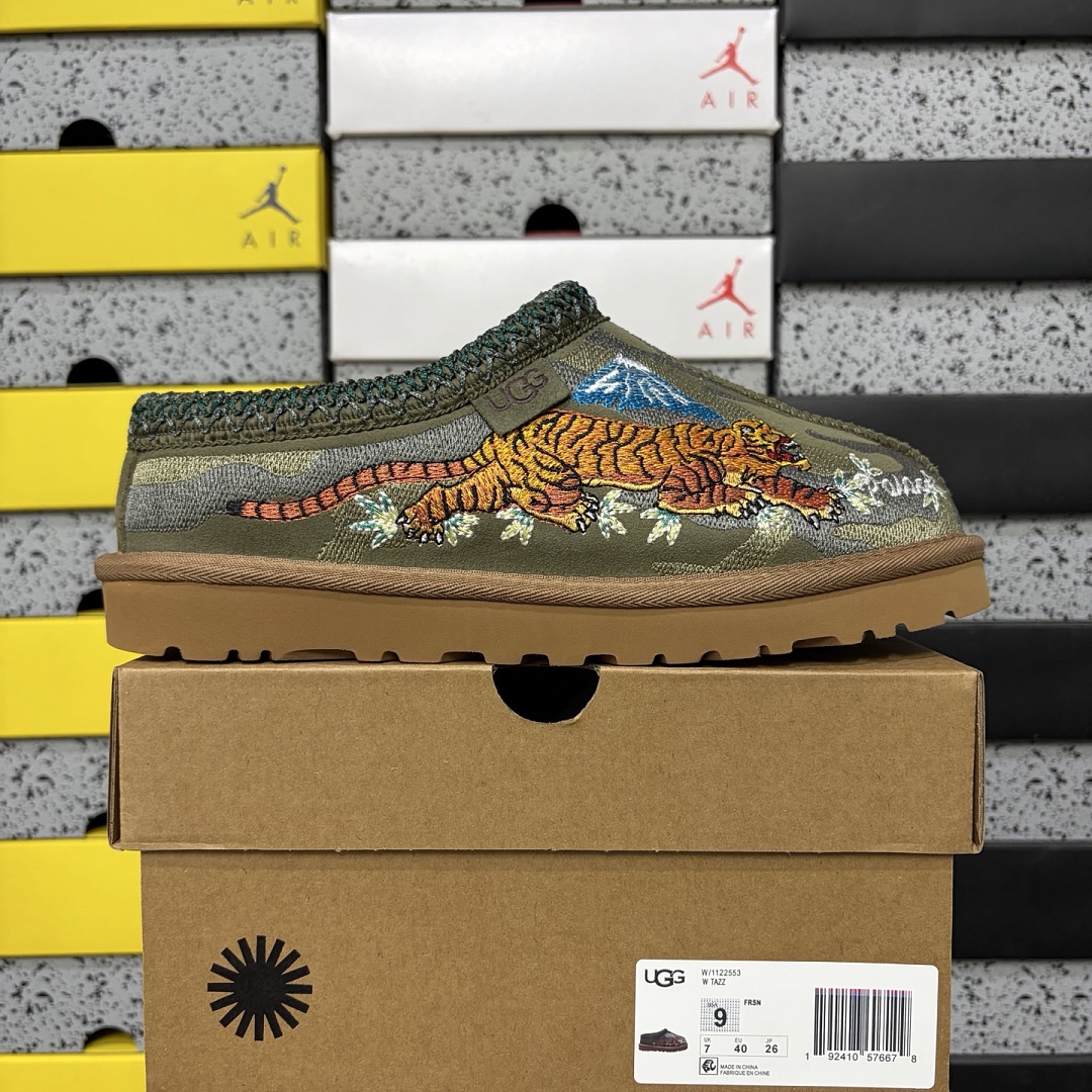 UGG Tasman Thin Sole Ethnic Dragon Tiger Embroidered Green -2553