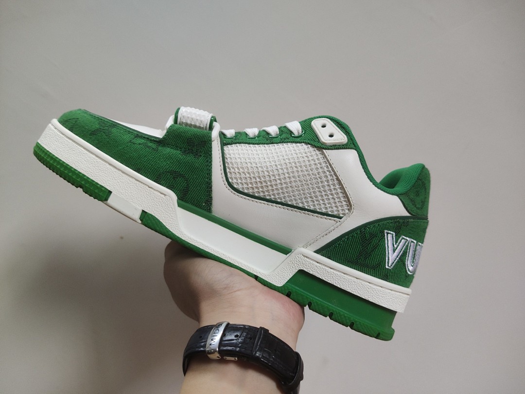 Louis Vuitton LV Trainer Green Monogram Denim Velcro Strap - Image 4
