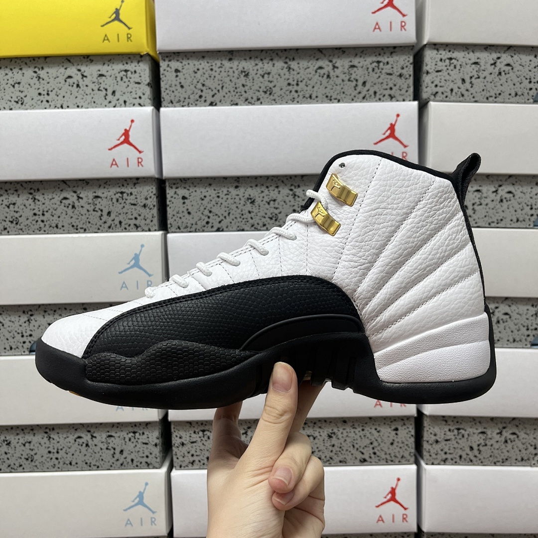 Nike Jordan 12 Retro Taxi CT8013-117 Black White Gold Buckle - Image 2