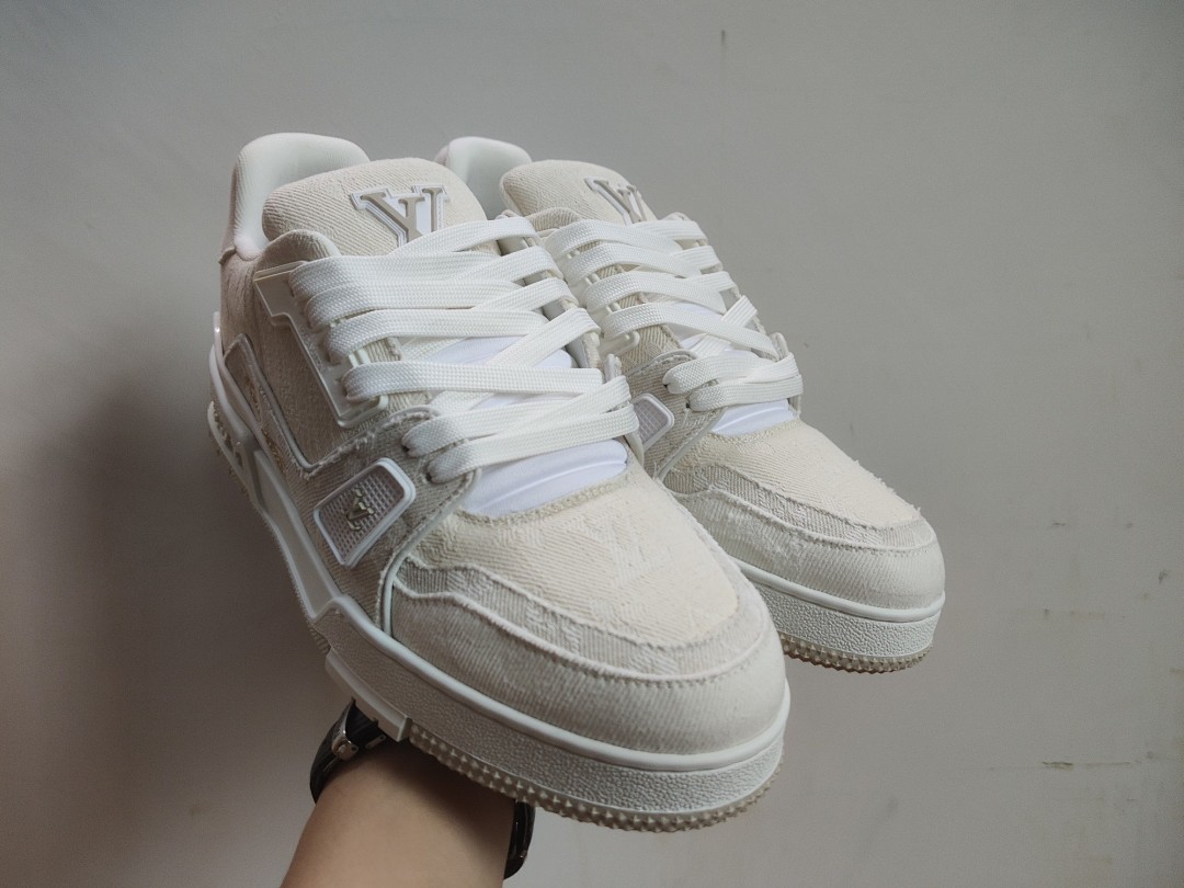 Louis Vuitton LV Trainer Beige Monogram Demin - Image 6