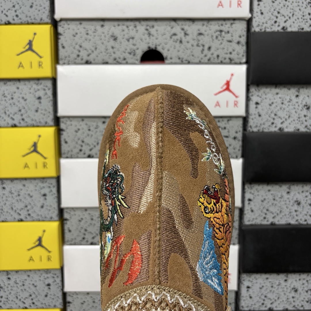 UGG Tasman Thin Sole Ethnic Dragon Tiger Embroidered Chestnut -2553 - Image 3