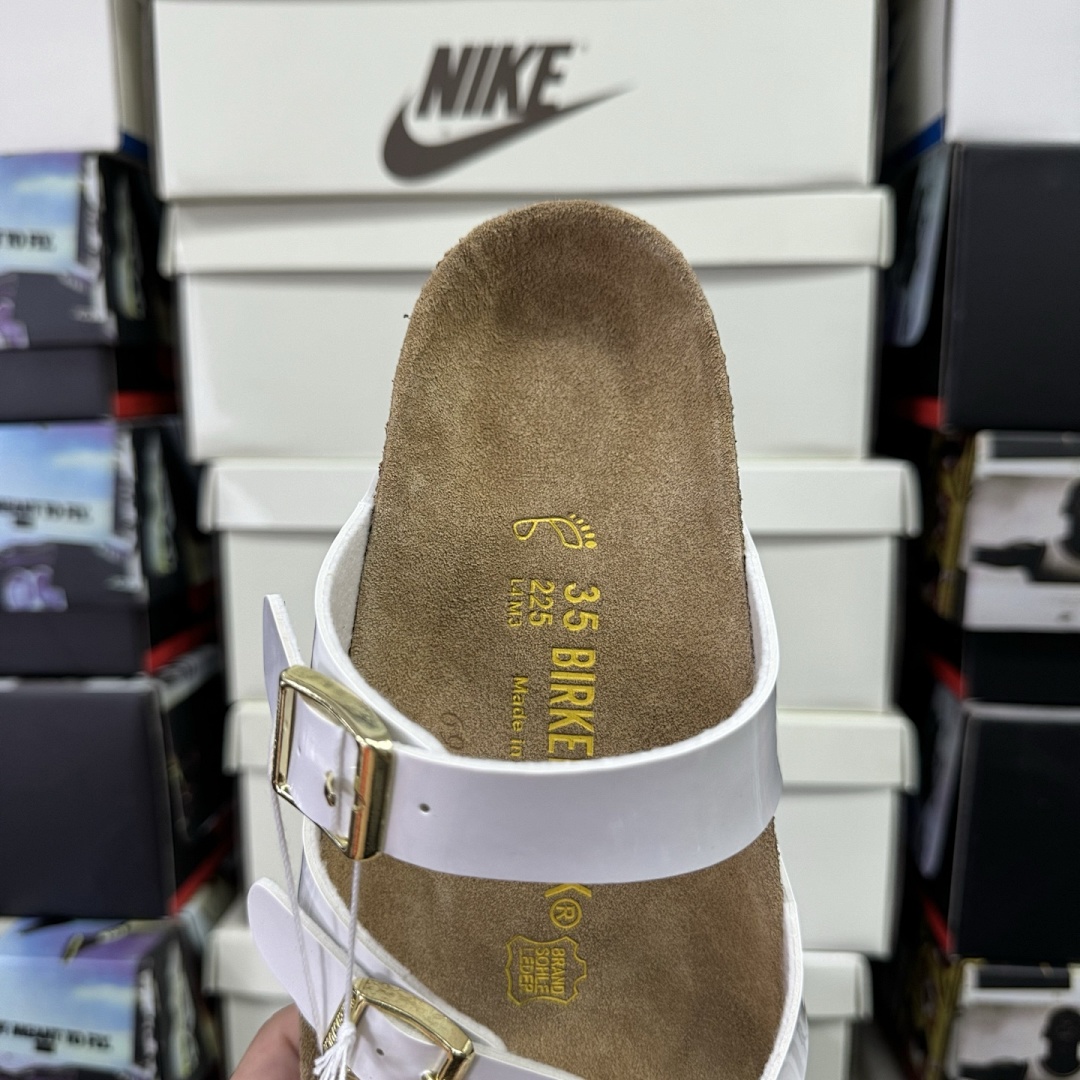 Birkenstock Birken Arizona Birkibuc Double Buckle Flip Flops White Sole (Gold) - Image 7