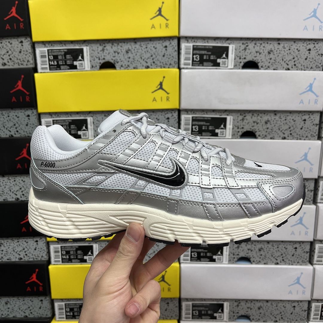 Nike P-6000 White Metallic Silver Flat Black CD6404-105 - Image 7