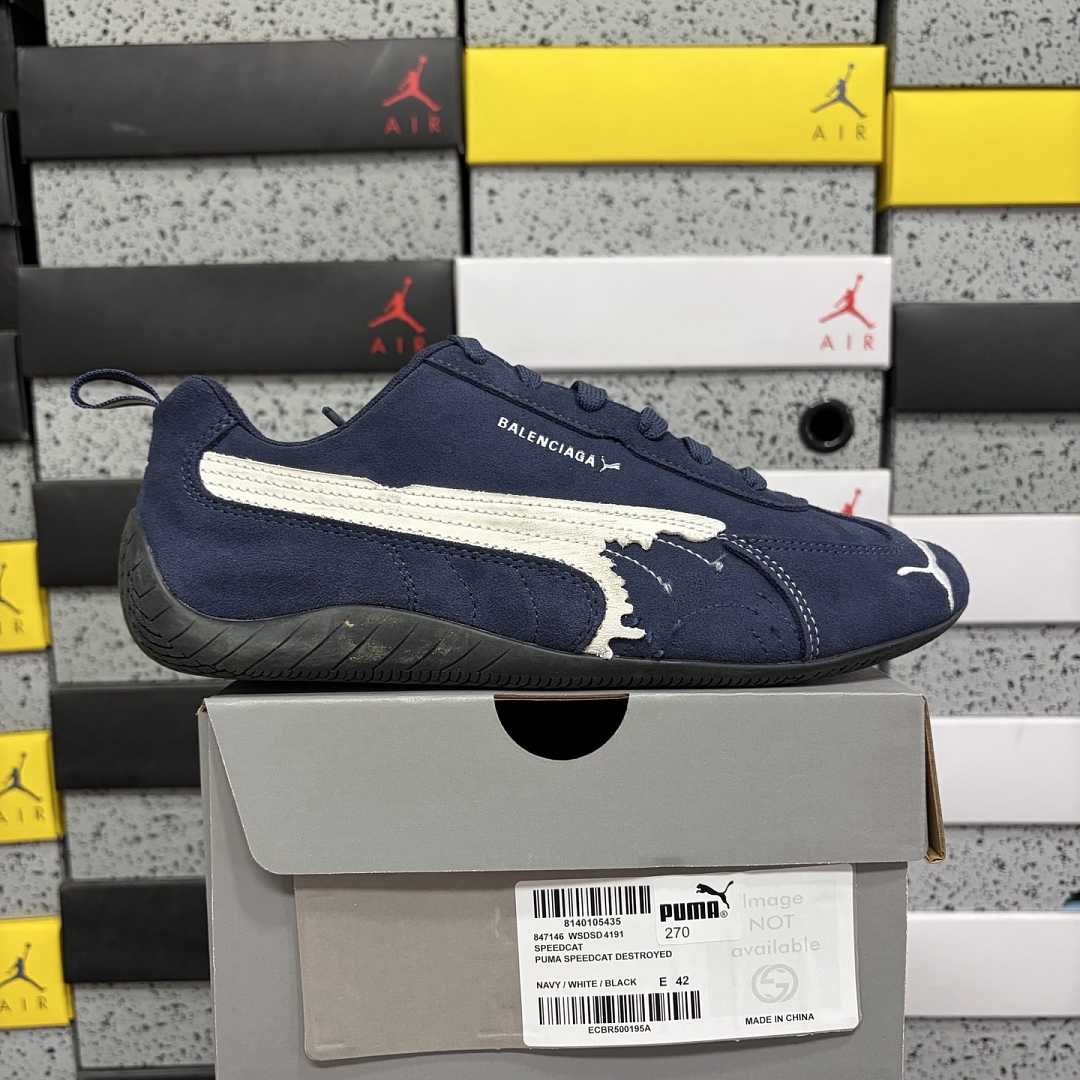 Balenciaga Speedcat Suede (Distressed Navy White)