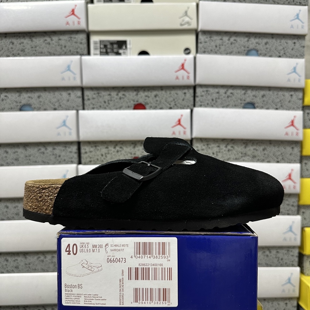 Birkenstock Birken Boston Soft Footbed Black Suede (Thick Leather)