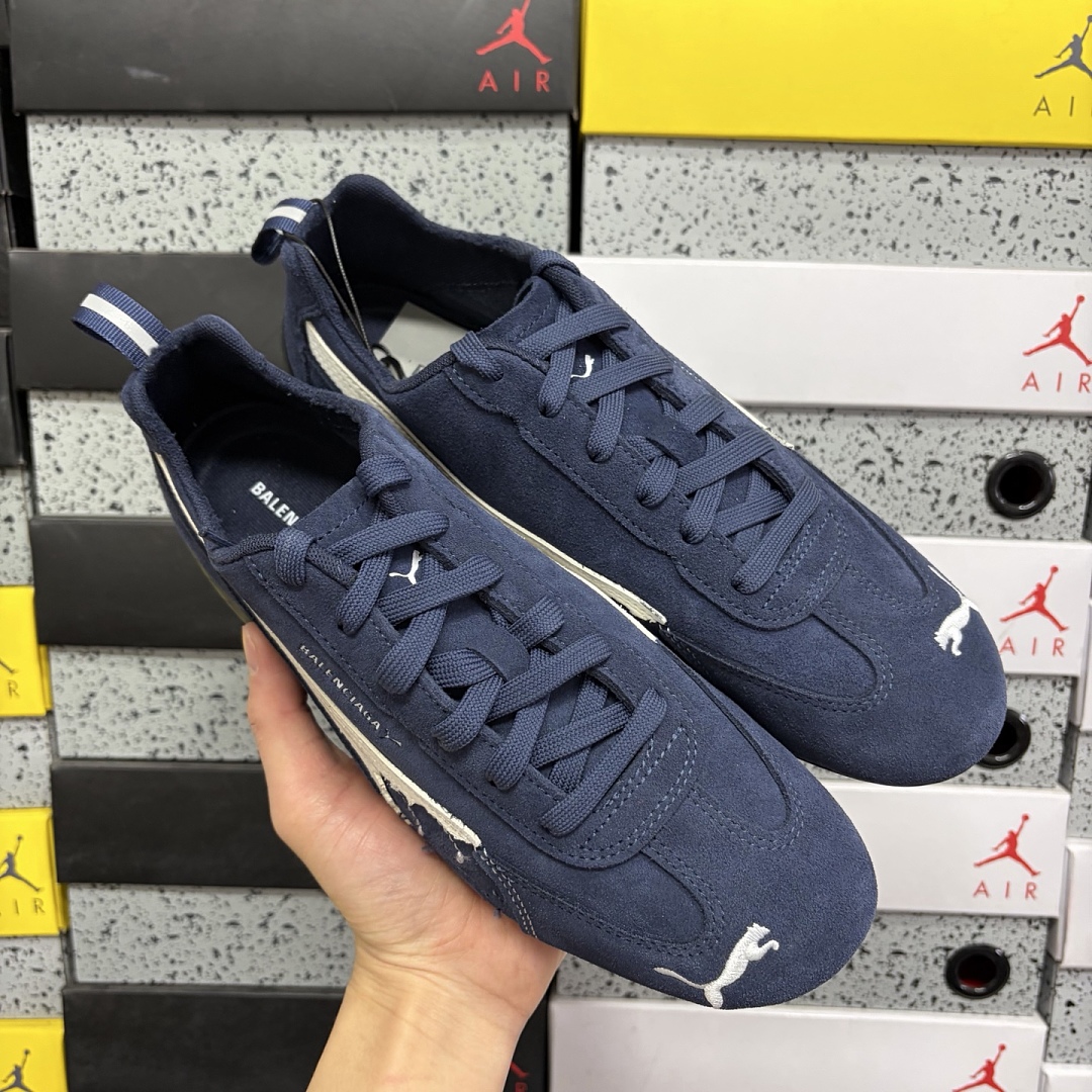 Balenciaga Speedcat Suede (Distressed Navy White) - Image 3