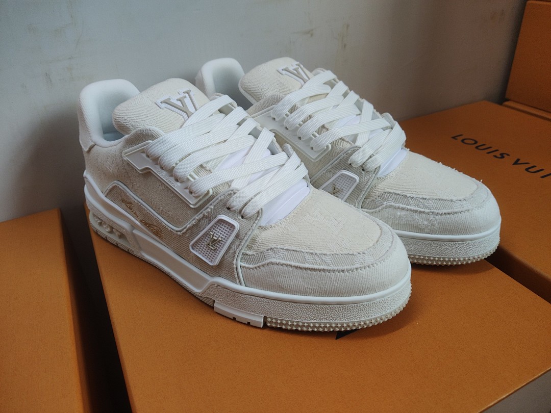 Louis Vuitton LV Trainer Beige Monogram Demin - Image 3
