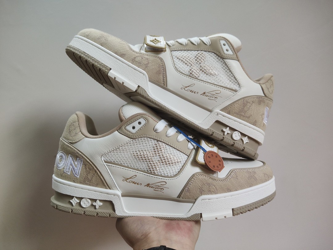 Louis Vuitton LV Trainer Beige White Apricot Velcro Strap - Image 4