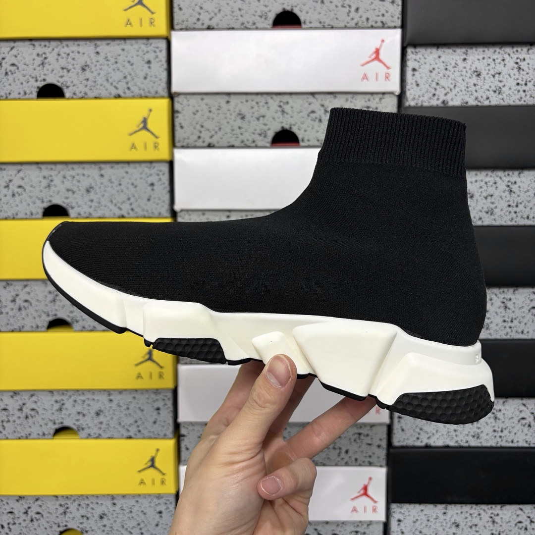 Balenciaga Speed Graffiti Trainers White Black Logo Socks - Image 8