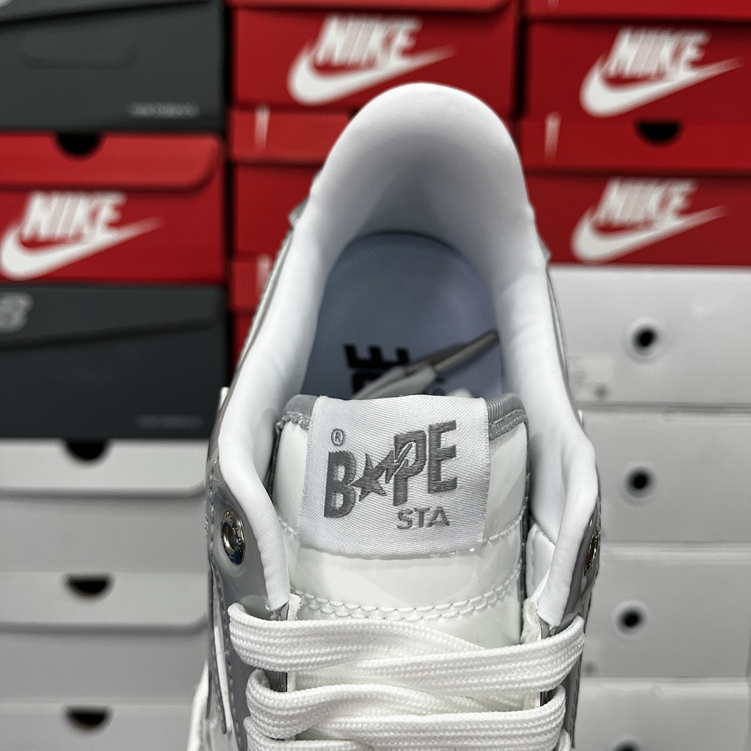 Bape A Bathing Ape Bape Sta Patent Leather (White Grey) - Image 5