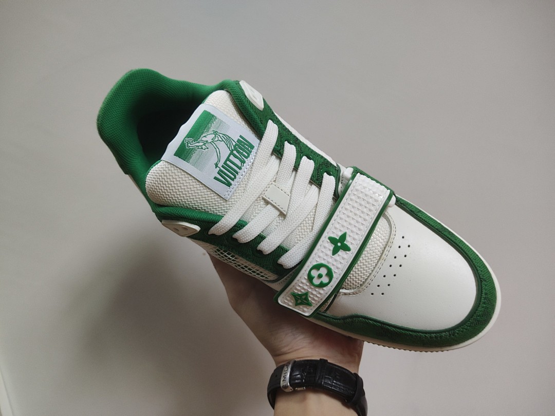 Louis Vuitton LV Trainer Green Monogram Denim Velcro Strap - Image 3