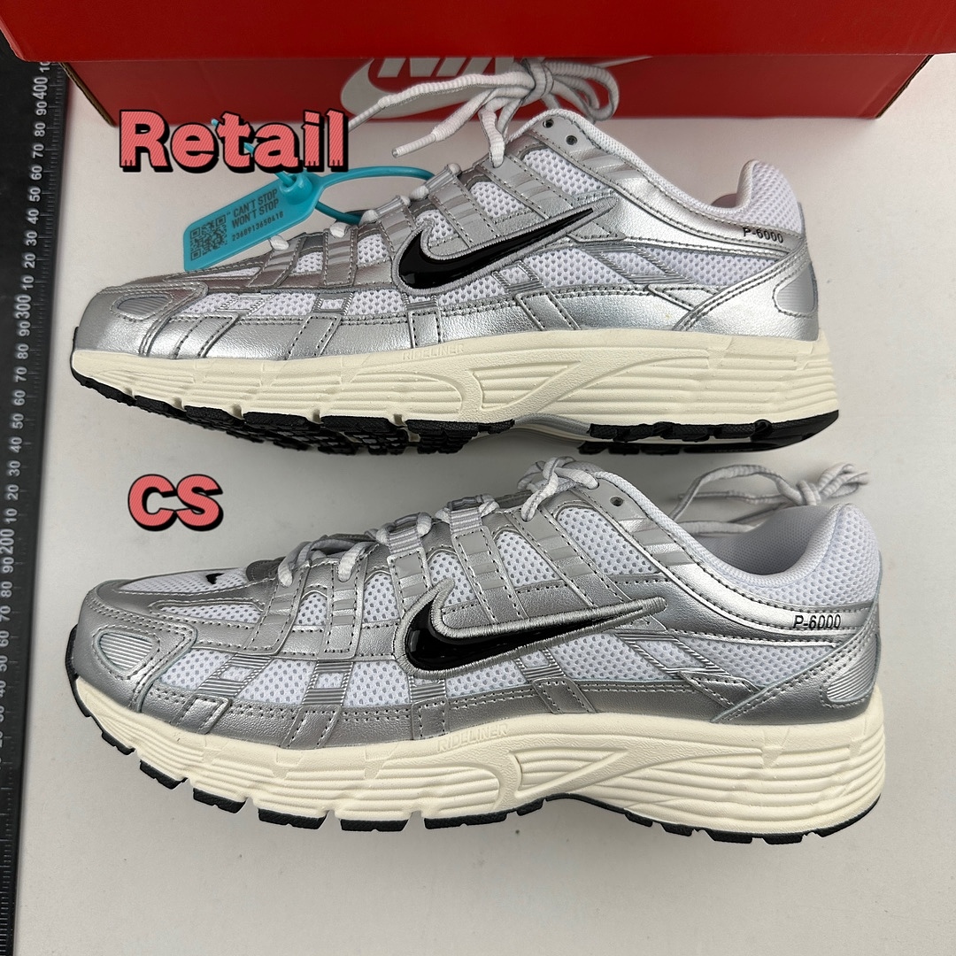 Nike P-6000 White Metallic Silver Flat Black CD6404-105 - Image 10