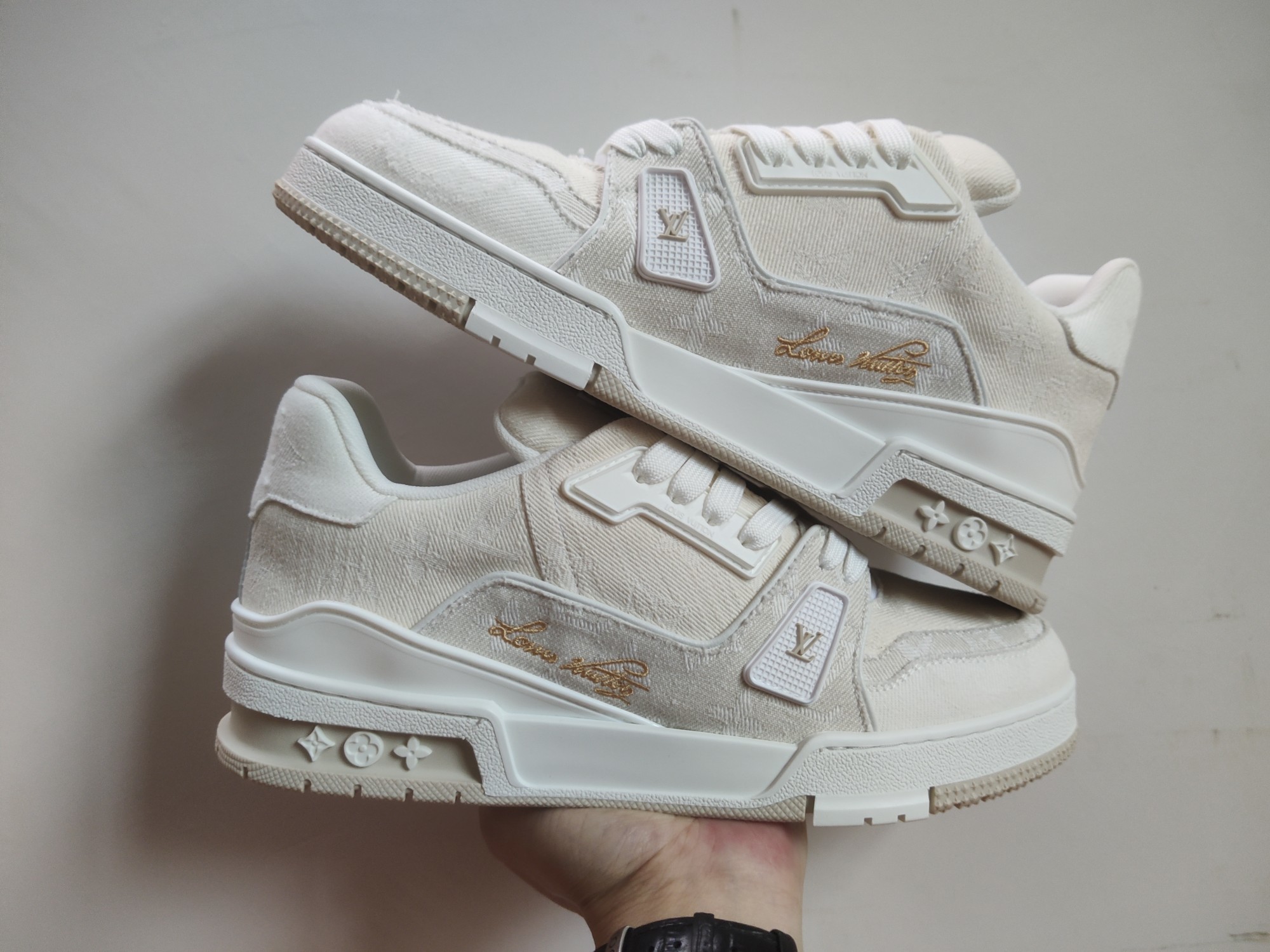 Louis Vuitton LV Trainer Beige Monogram Demin - Image 9