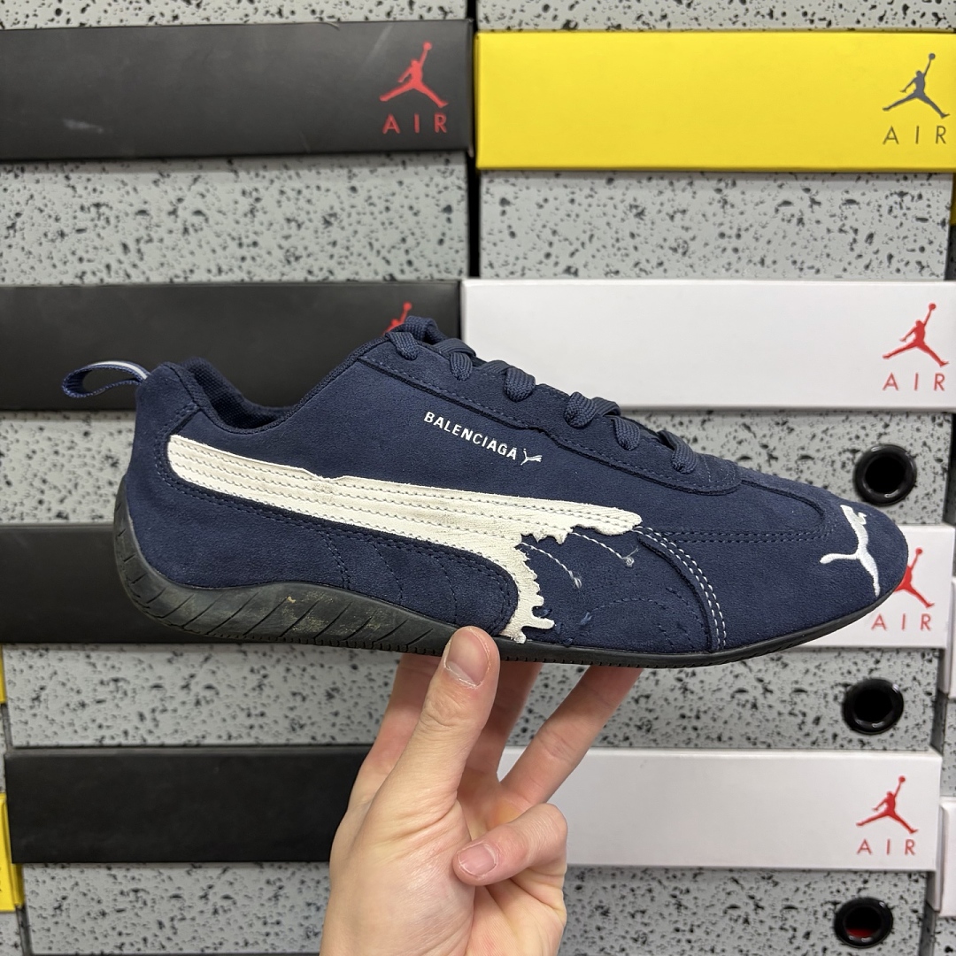 Balenciaga Speedcat Suede (Distressed Navy White) - Image 4