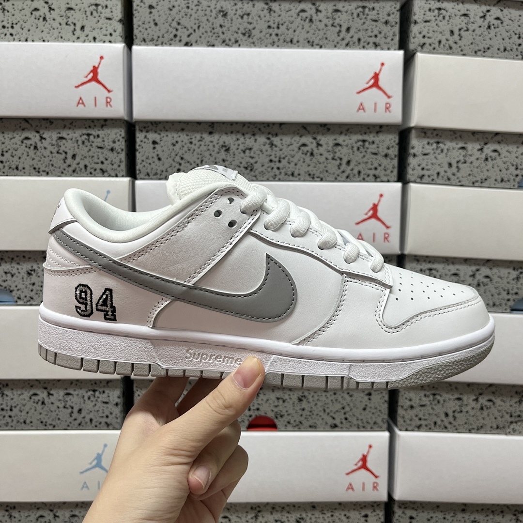 Nike SB Dunk Low Supreme 94 White Metallic Silver Collab (Grey) - Image 3