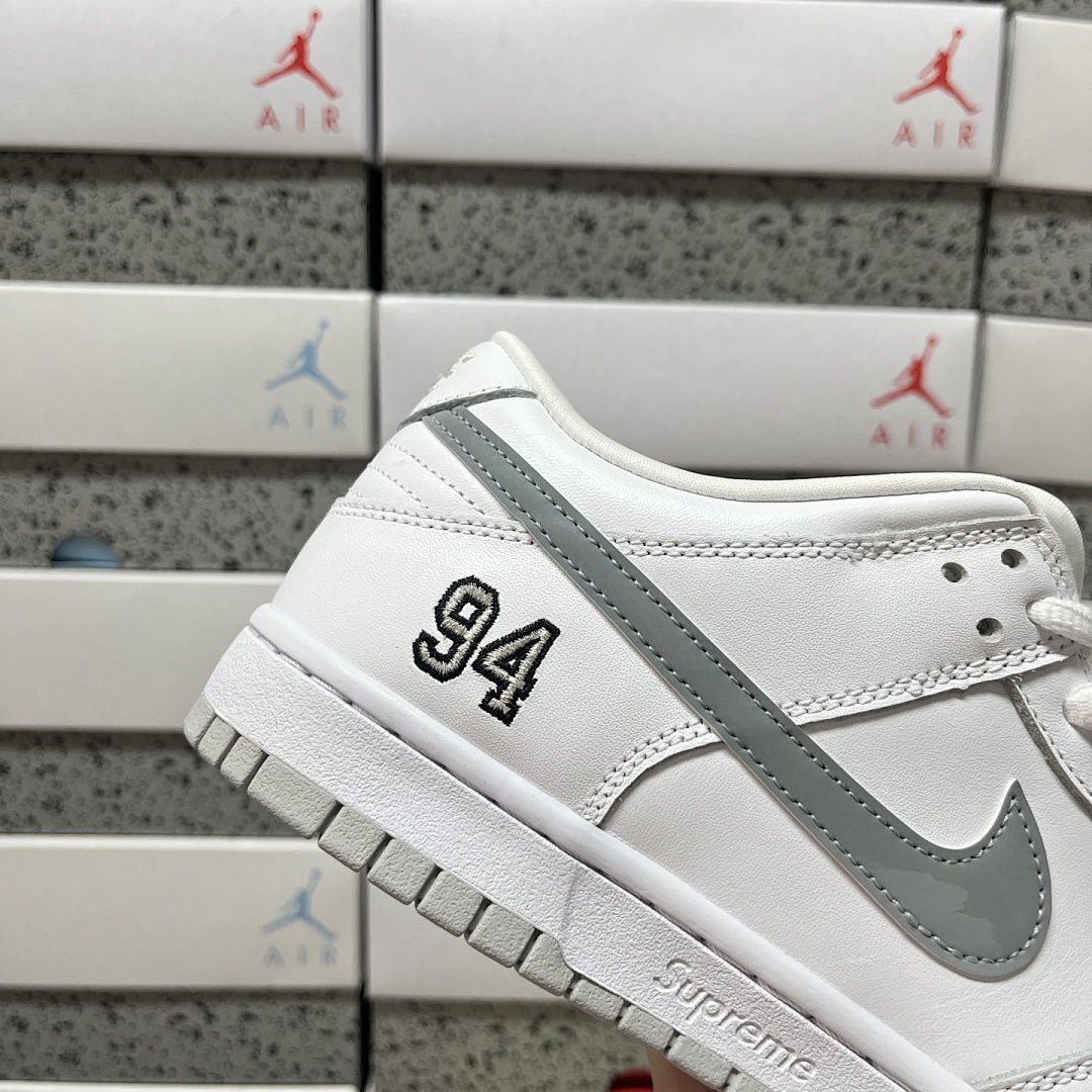 Nike SB Dunk Low Supreme 94 (White Metallic Silver) - Image 8