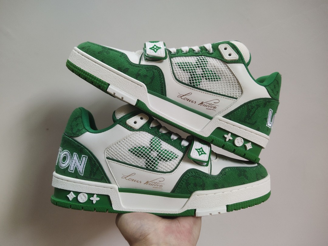 Louis Vuitton LV Trainer Green Monogram Denim Velcro Strap - Image 7
