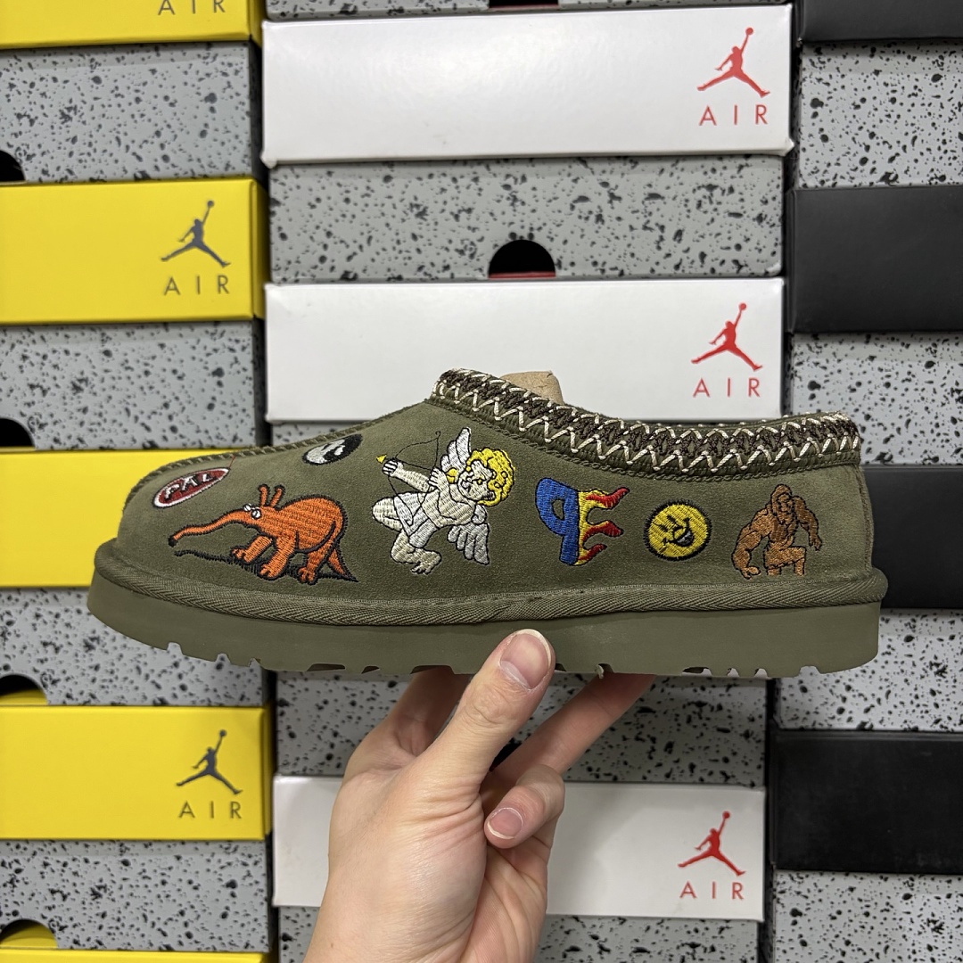 UGG Tasman Thin Sole Ethnic Khaki Embroidered Green -2553 - Image 9