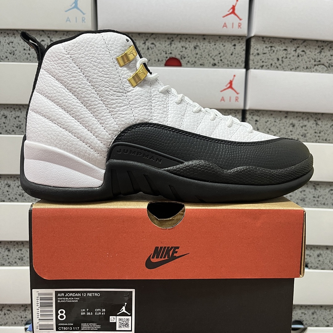 Nike Jordan 12 Retro Taxi CT8013-117 Black White Gold Buckle