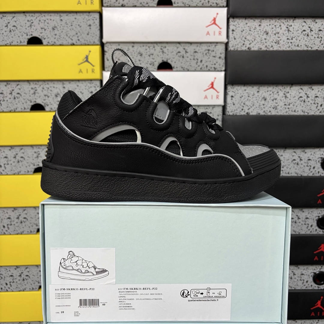 Lanvin Leather Curb Triple Black Silver REFL‑P22