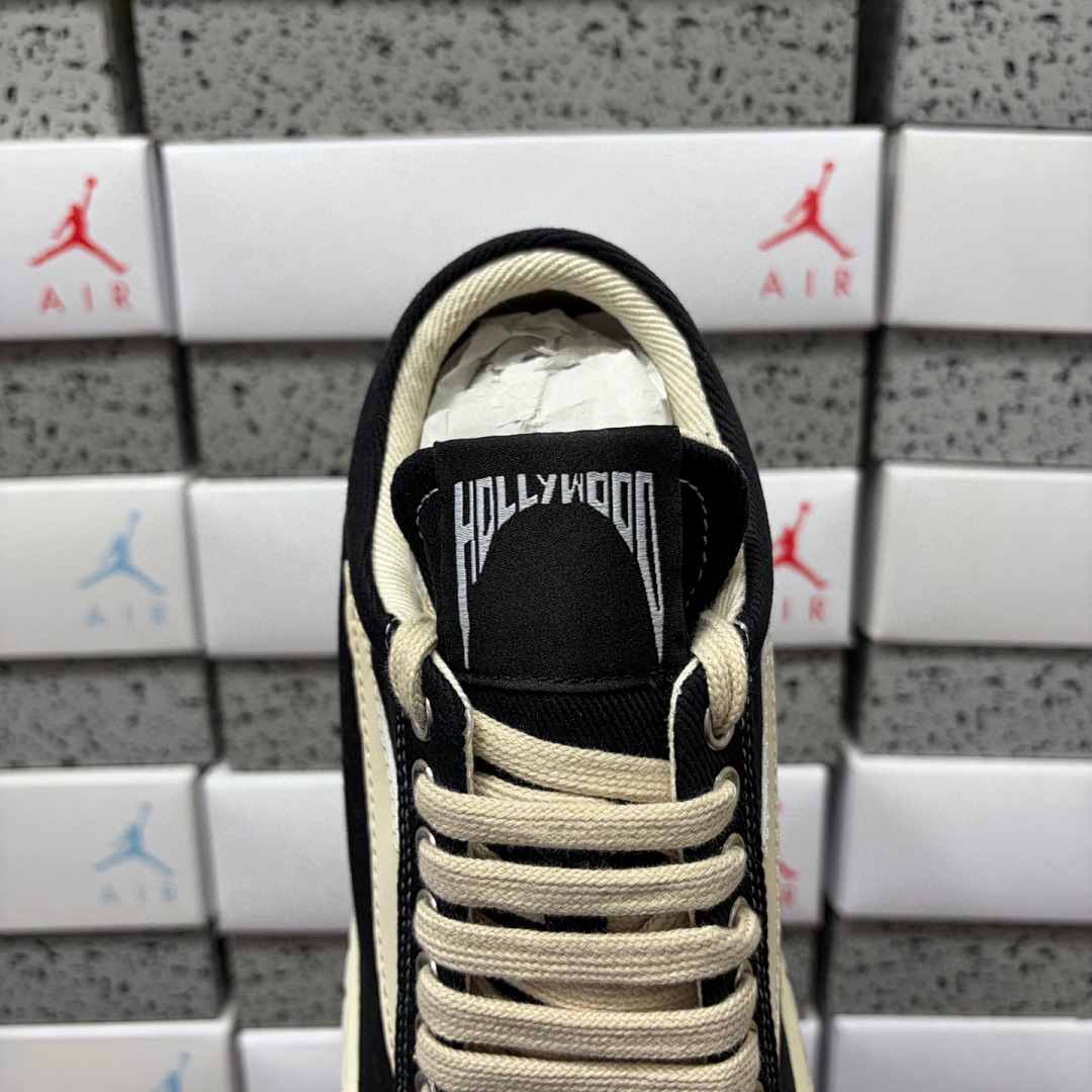 Rick Owens Vintage Sneaks Collab Black Canvas - Image 6