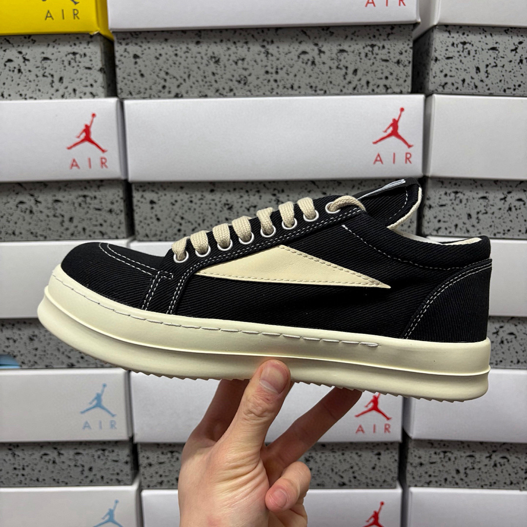 Rick Owens Vintage Sneaks Collab Black Canvas - Image 3