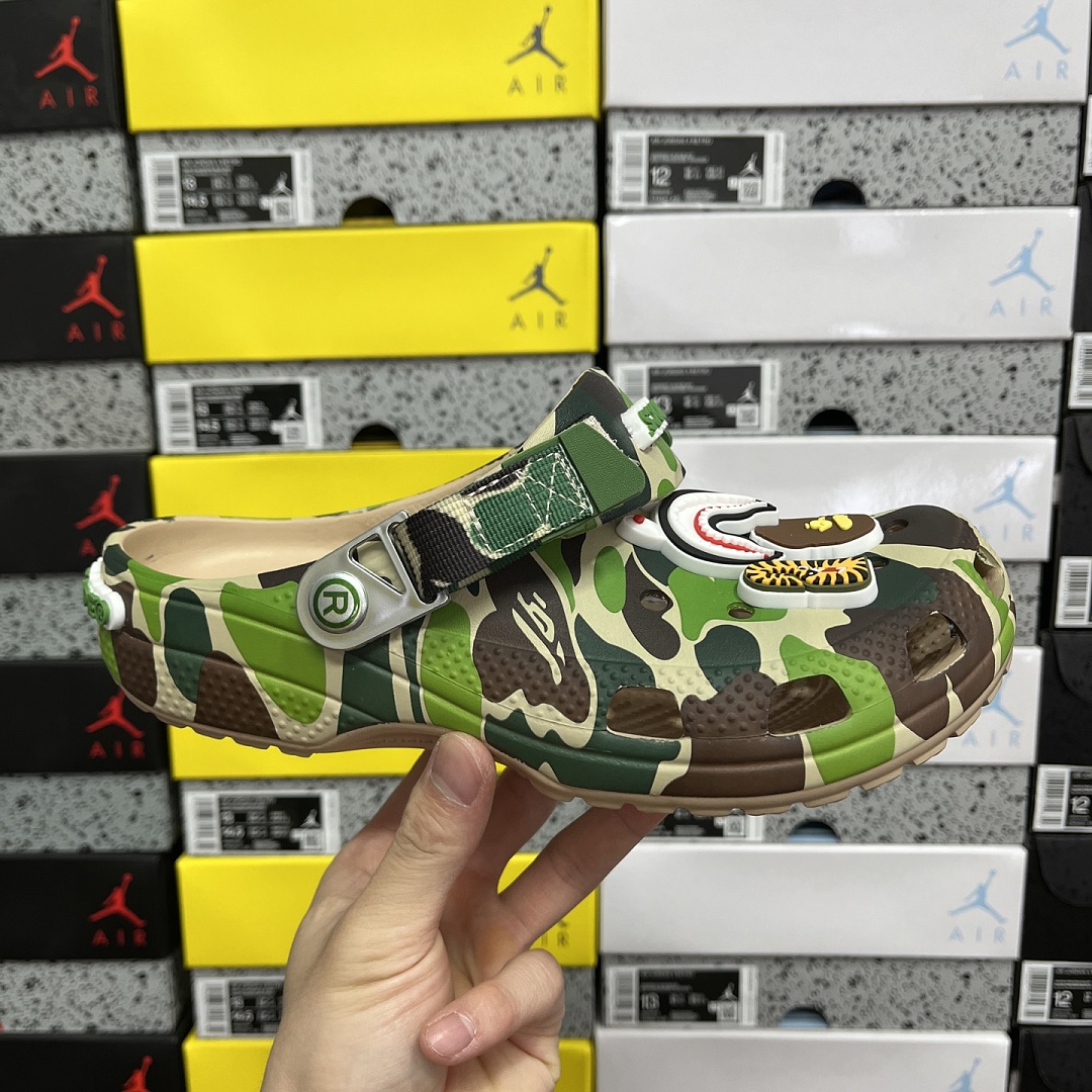 Crocs Classic Clog A Bathing Ape ABC Camo Green Print - Image 3