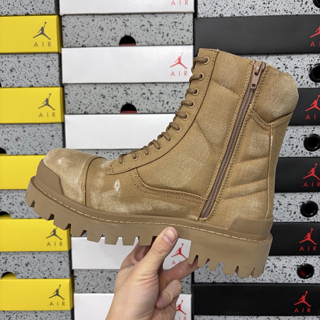 Balenciaga Combat Strike Boot Brown Cotton Canvas - Image 6
