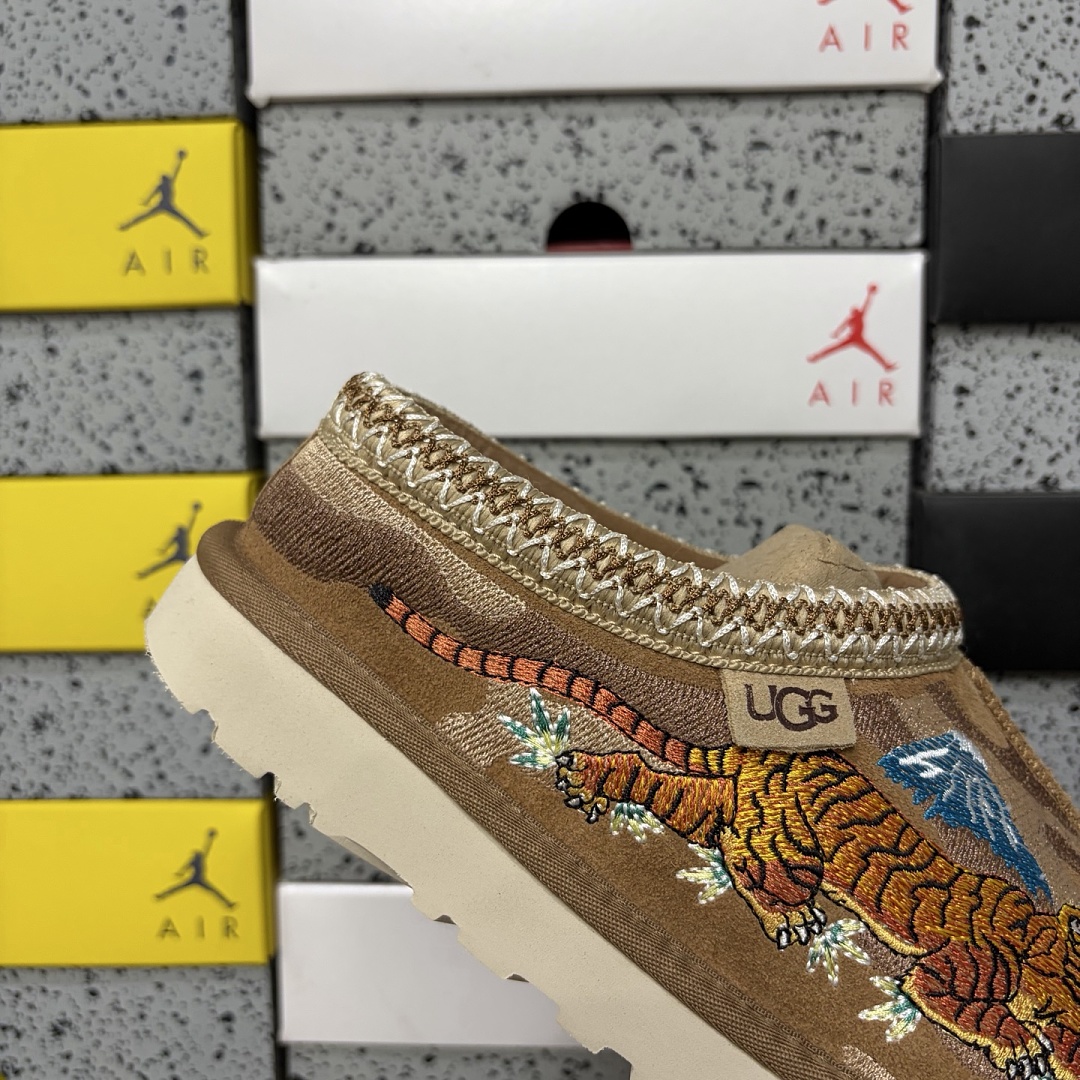 UGG Tasman Thin Sole Ethnic Dragon Tiger Embroidered Chestnut -2553 - Image 4
