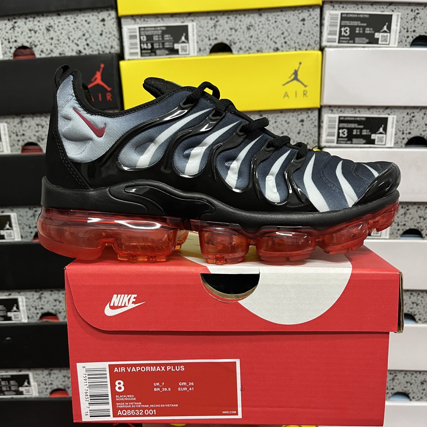 Nike Air VaporMax Plus Shark Black Grey Red Cushion - Image 10