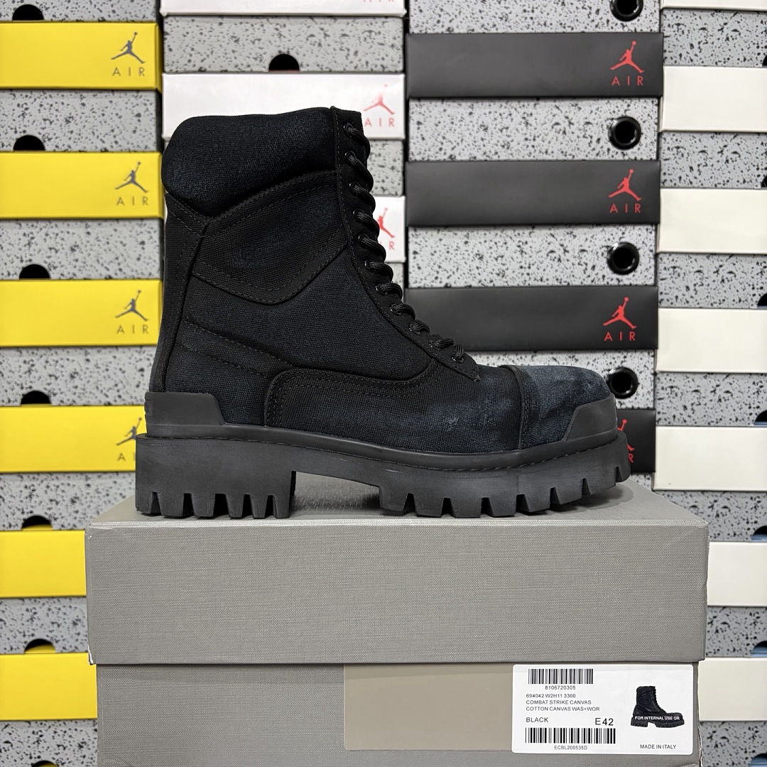 Balenciaga Combat Strike Boot Black Cotton Canvas