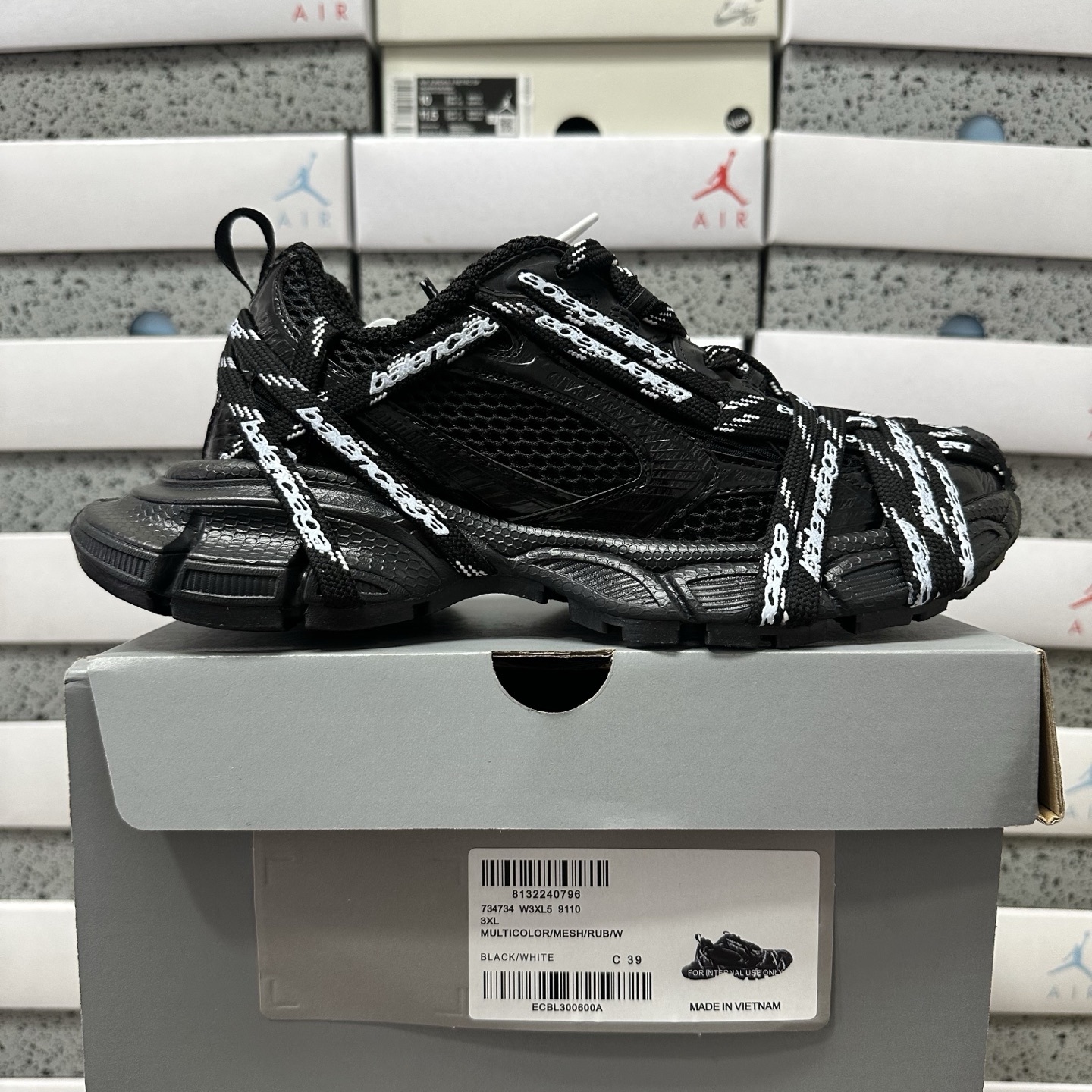Balenciaga 3XL Extreme Lace 9110 Triple Black Straps (Mid Stripe) - Image 11