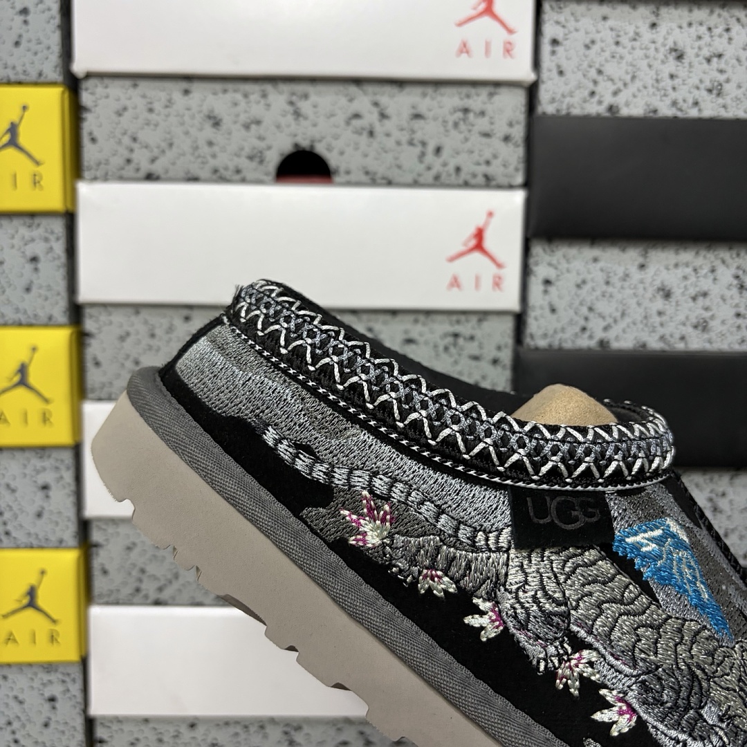 UGG Tasman Thin Sole Ethnic Dragon Tiger Embroidered Black -2553 - Image 2