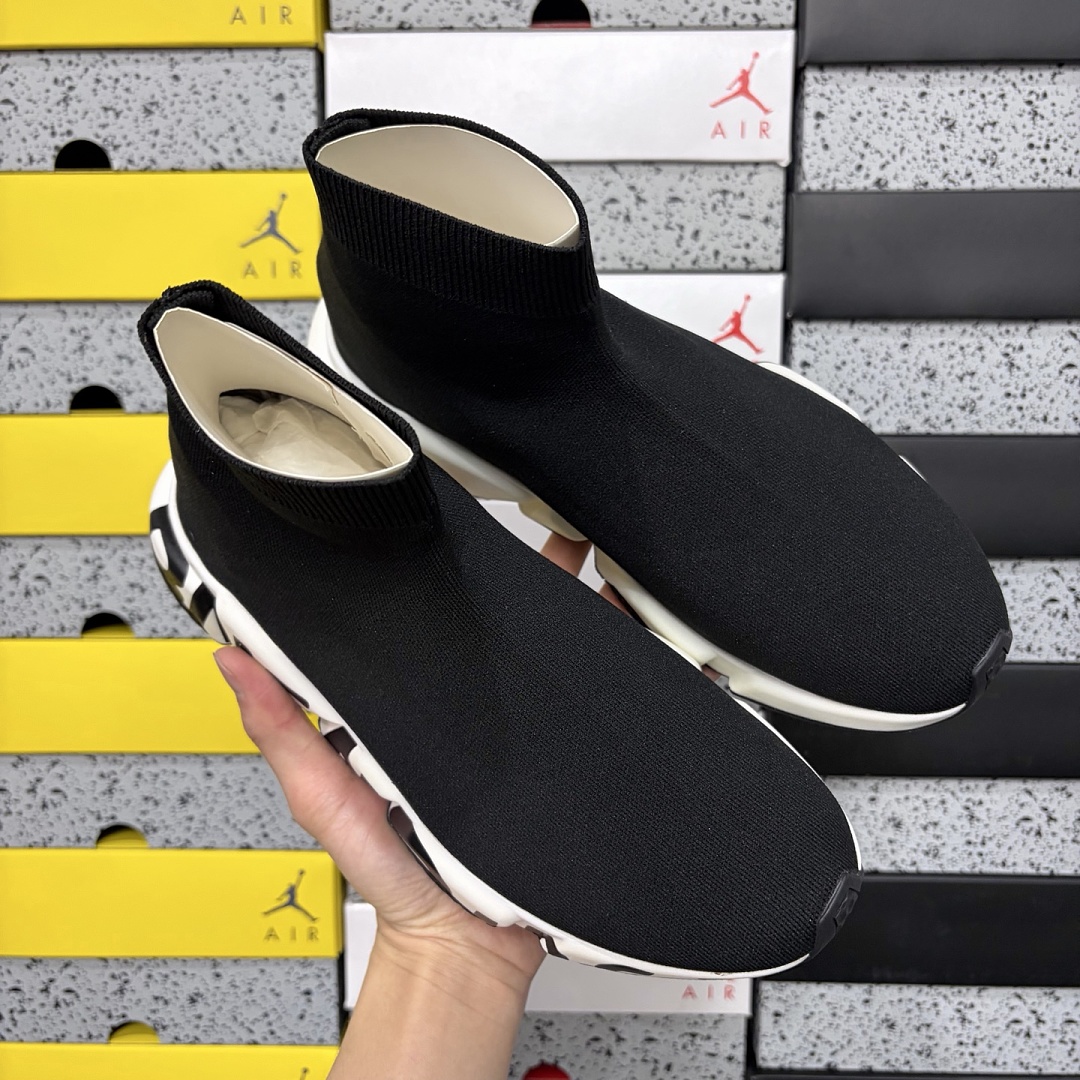 Balenciaga Speed Graffiti Trainers White Black Logo Socks - Image 12