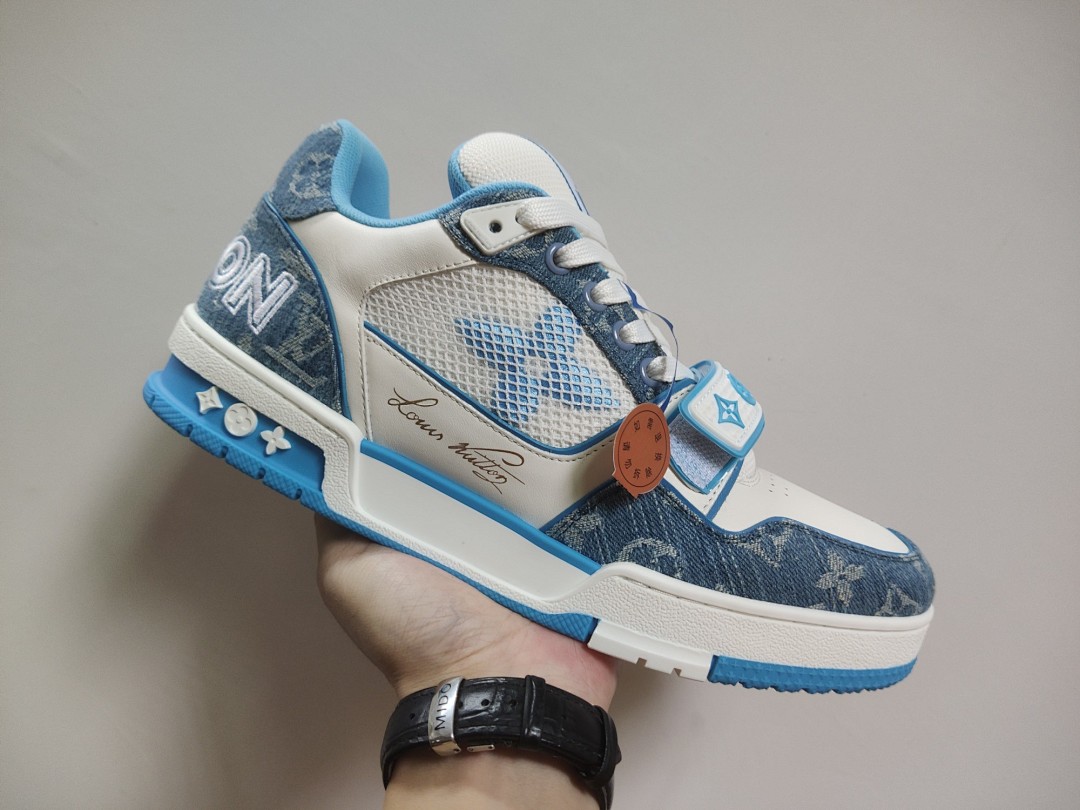 Louis Vuitton LV Trainer Monogram Denim Blue Velcro Strap - Image 4