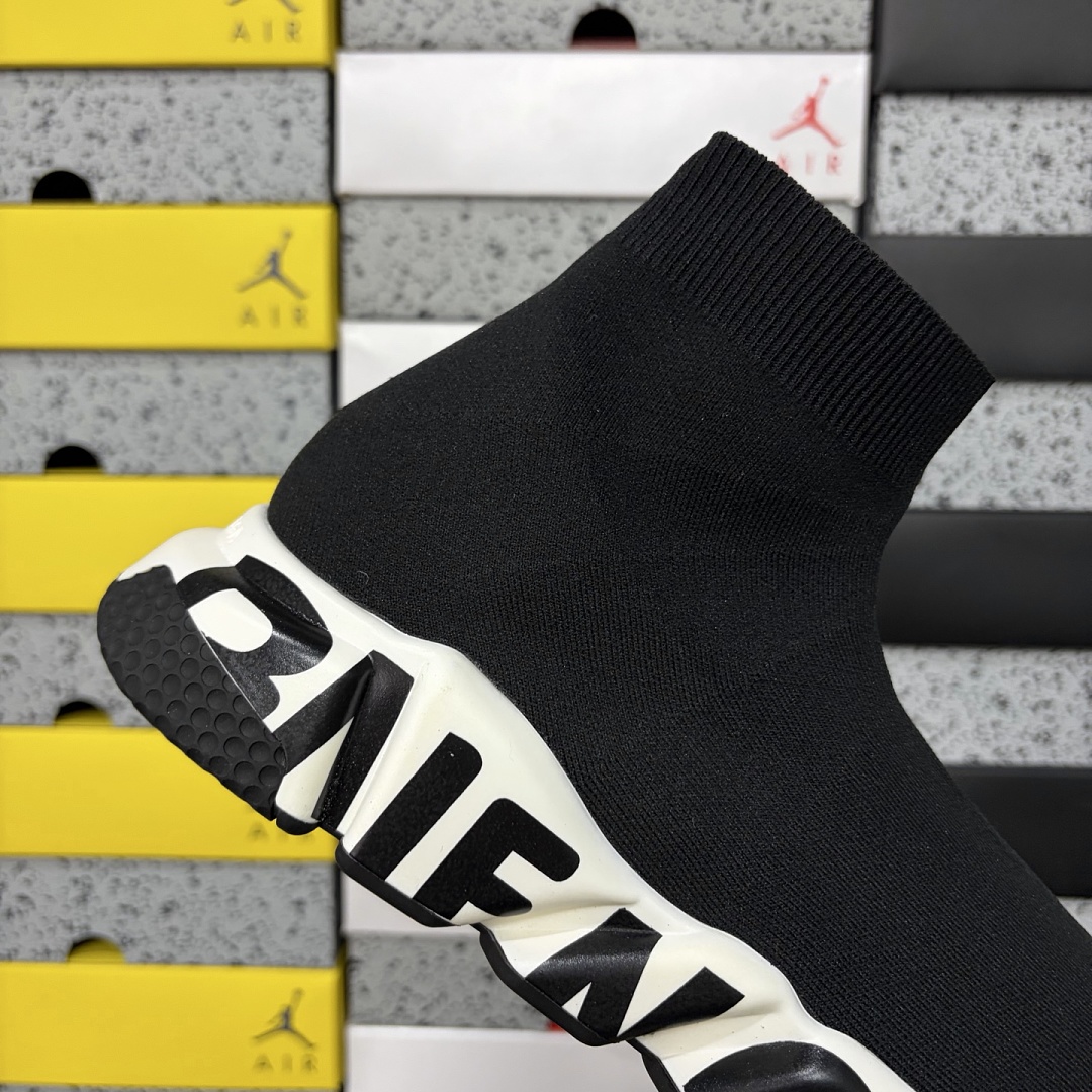 Balenciaga Speed Graffiti Trainers White Black Logo Socks - Image 5