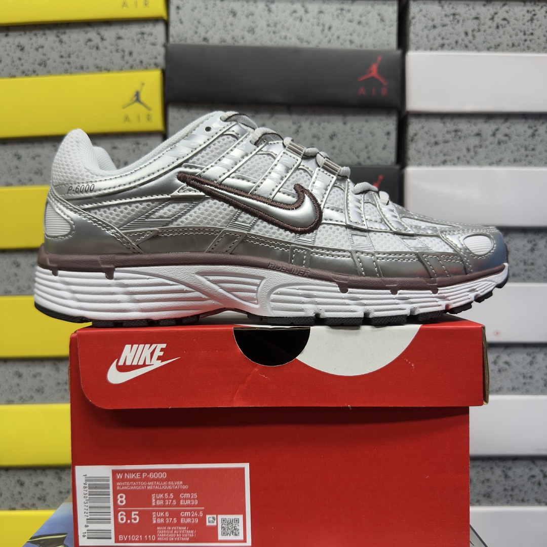 Nike P-6000 White Metallic Silver Tattoo
