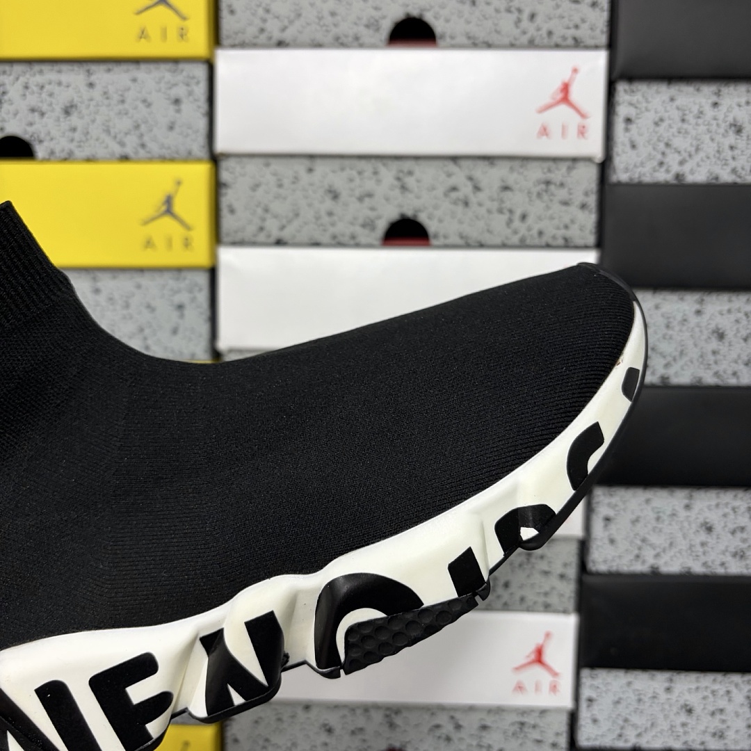 Balenciaga Speed Graffiti Trainers White Black Logo Socks - Image 3