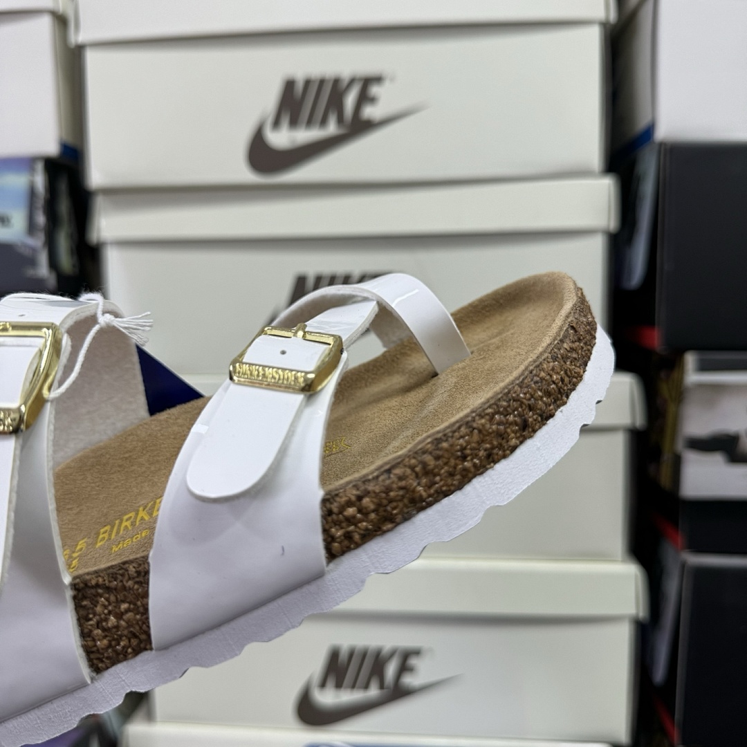 Birkenstock Birken Arizona Birkibuc Double Buckle Flip Flops White Sole (Gold) - Image 5