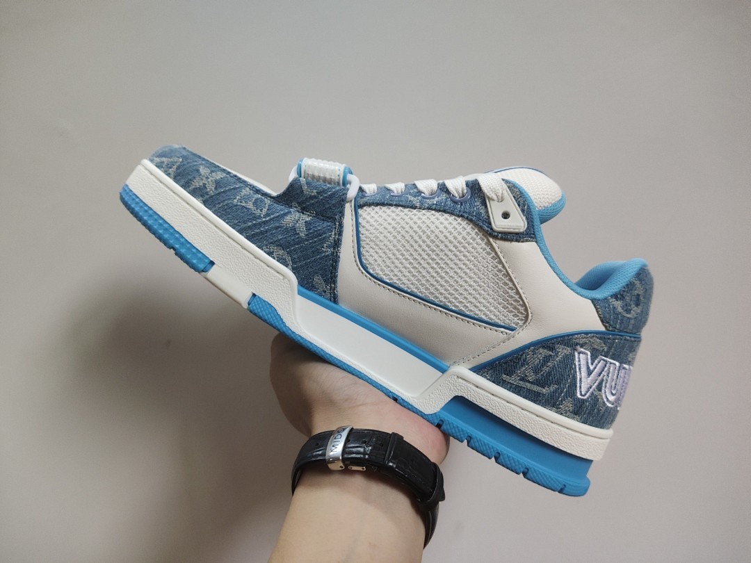 Louis Vuitton LV Trainer Monogram Denim Blue Velcro Strap - Image 3