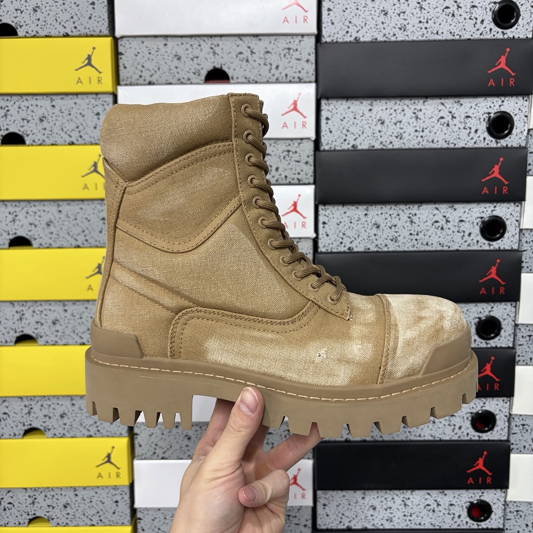 Balenciaga Combat Strike Boot Brown Cotton Canvas - Image 9