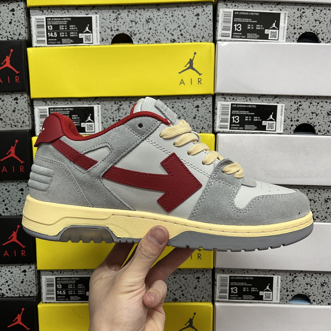 Off-White Out Of Office OOO Low Tops (Light Grey Red) - Image 3