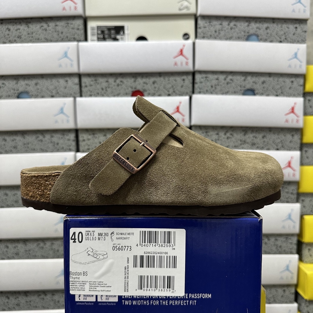 Birkenstock Birken Boston Soft Footbed Grey Green Suede (Thick Leather)