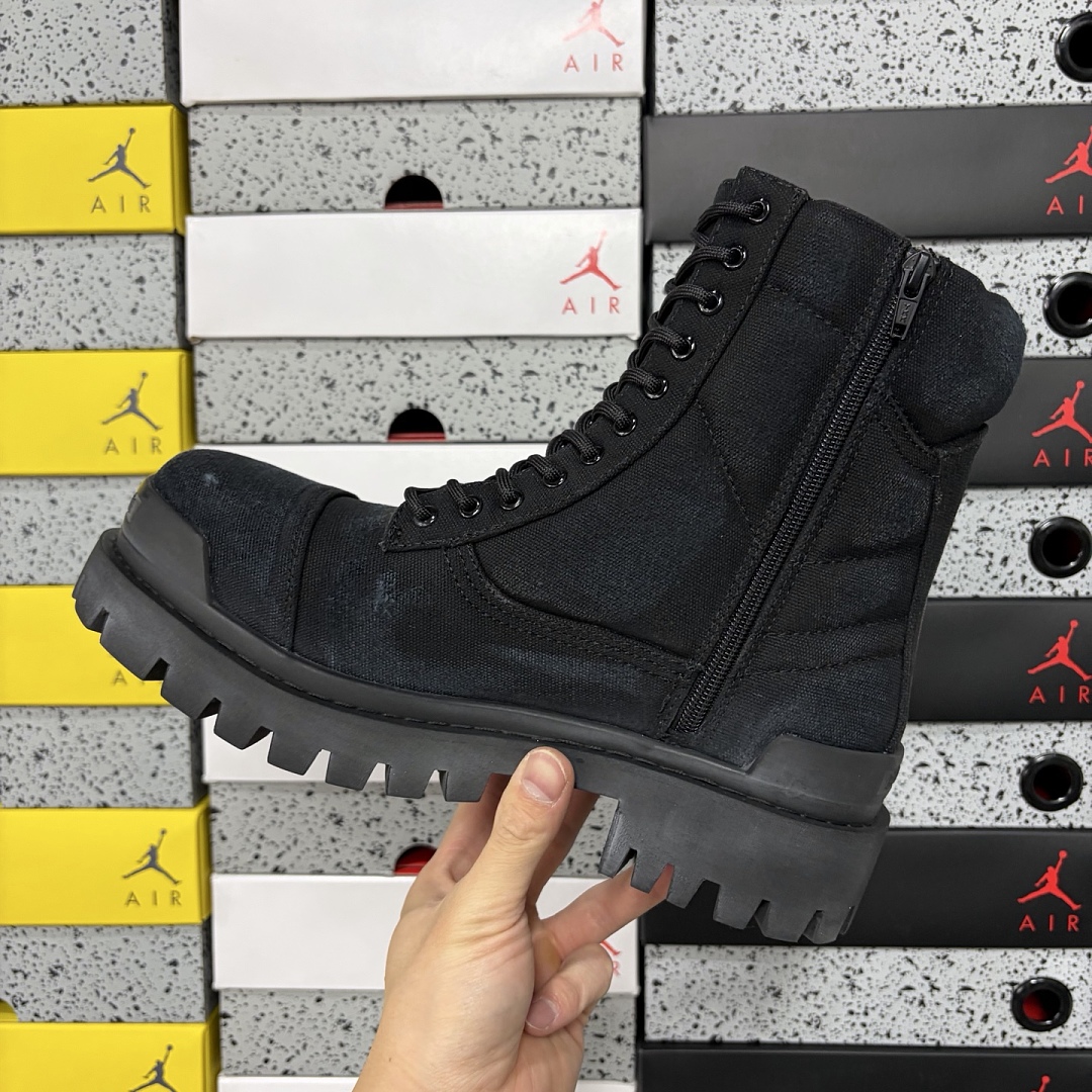 Balenciaga Combat Strike Boot Black Cotton Canvas - Image 9