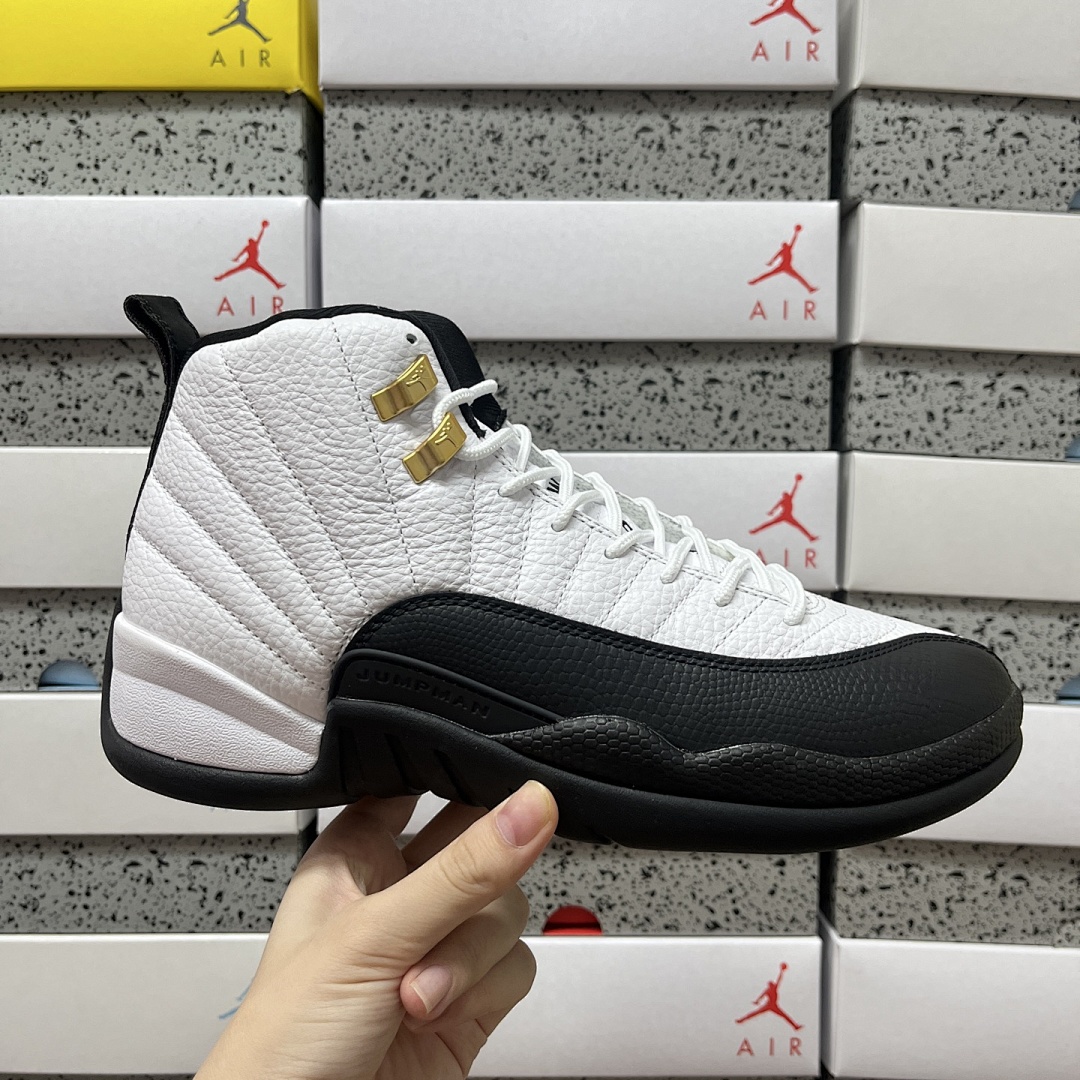 Nike Jordan 12 Retro Taxi CT8013-117 Black White Gold Buckle - Image 9