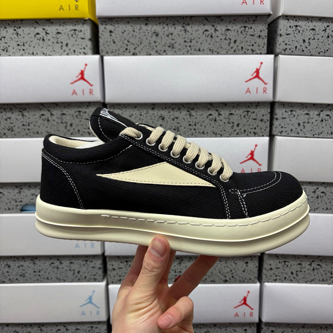 Rick Owens Vintage Sneaks Collab Black Canvas - Image 10